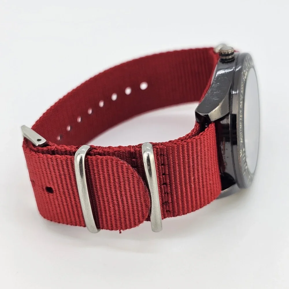 Great Northwest Men's Watch 42MM Black‎ Dial New Red Nylon Band New Battery